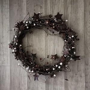 Wooden Woven Wreath with Metal Stars